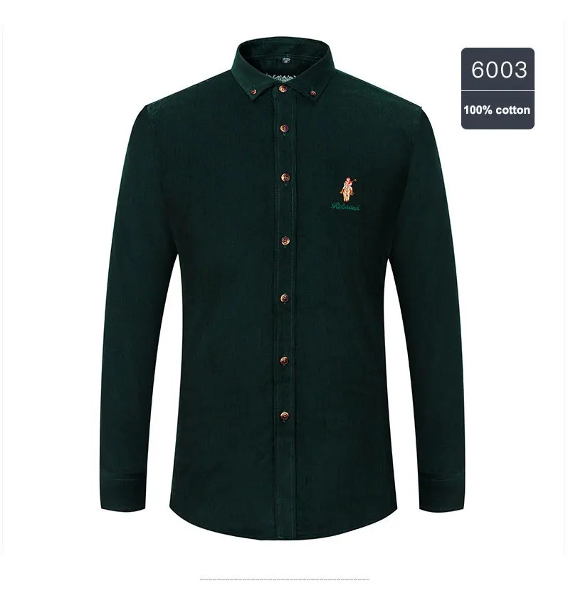 Casual Men's Standard-fit Long-Sleeve Corduroy Shirt Cotton Classic Button-Down Silhouette Embroidered Mens Dress Shirts 6001 (15)