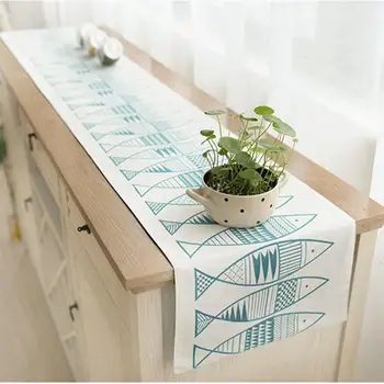 

Modern Table Runner Fish Pattern Chirstmas Party Wedding Decor Crafts Linen Cotton Table Runner Tea Table Cover Chemin De Table
