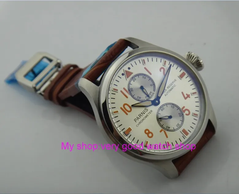 47 مللي متر PARNIS فضي الأبيض الطلب التلقائي الذاتي الرياح حركة بلوغ السلطة الرجال الساعات ساعات آلية gx1