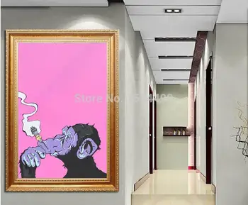 

Free Shipping Hot Sell Handmade Abstract Smoking Gorilla Art Cartoon Animals Oil Painting Canvas For Living Room Decor 60x90cm