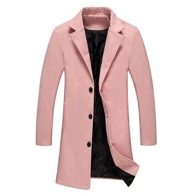 DIMUSI Зимние Модные мужские военные однобортные длинные тренчи Куртки мужские повседневные тонкие длинные шерстяные пальто 5XL, TA219 - Цвет: Pink