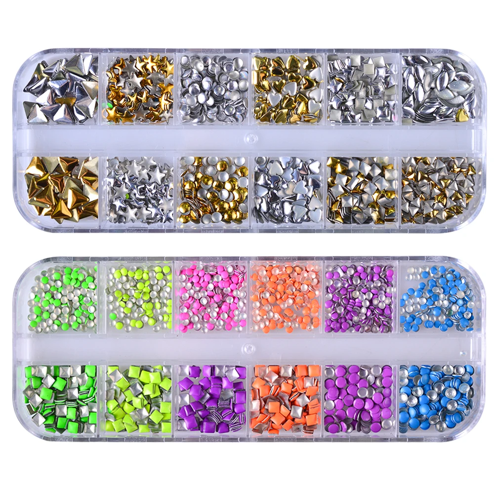 

1Set Gold Silver Rivet Studs Round Square Mixed 3D Neon Nail Decoration Glitter Manicure Nail Art Decoration for DIY Nails LA496