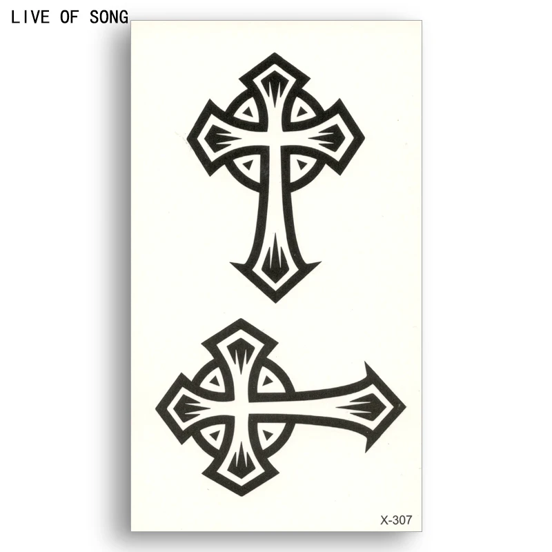 

Fake temporary tattoo Water Transfer Black faith cross Sticker Men Women Beauty Makeup Body Art Live of Song X307