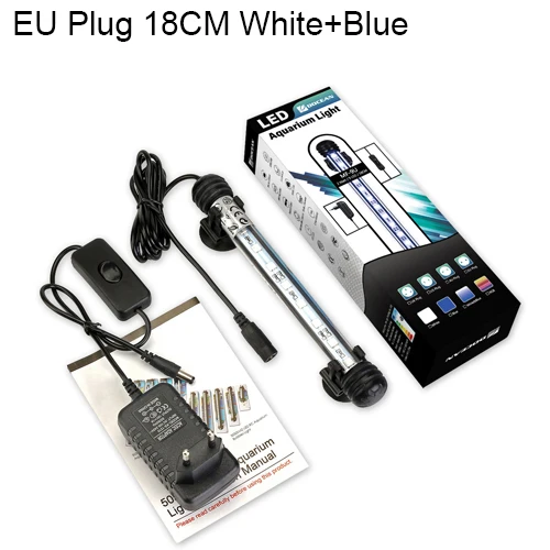 White with Blue 18cm Водонепроницаемый светодиодный аквариумный светильник s садок для рыбы светильник бар синий/белый 18/28/38/48 см Погружной Подводная лампа на прищепке водная Декор ЕС - Цвет: White with Blue 18cm