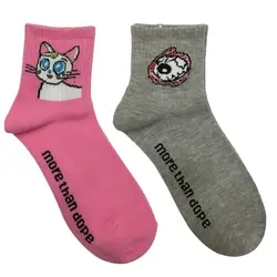 75% хлопок унисекс с рисунком кота носки Harajuku для Для женщин Для мужчин Ulzzang Calcetines черный, белый, розовый цвет СЕРЫЙ японские носки