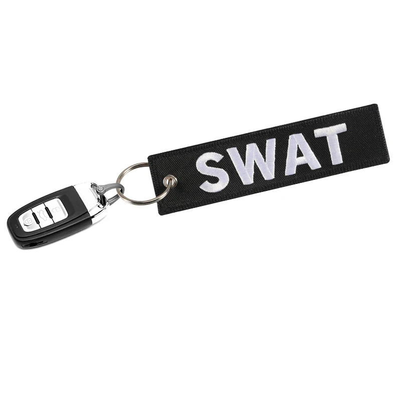 Police Woven Lanyard Key Ring - Black and White