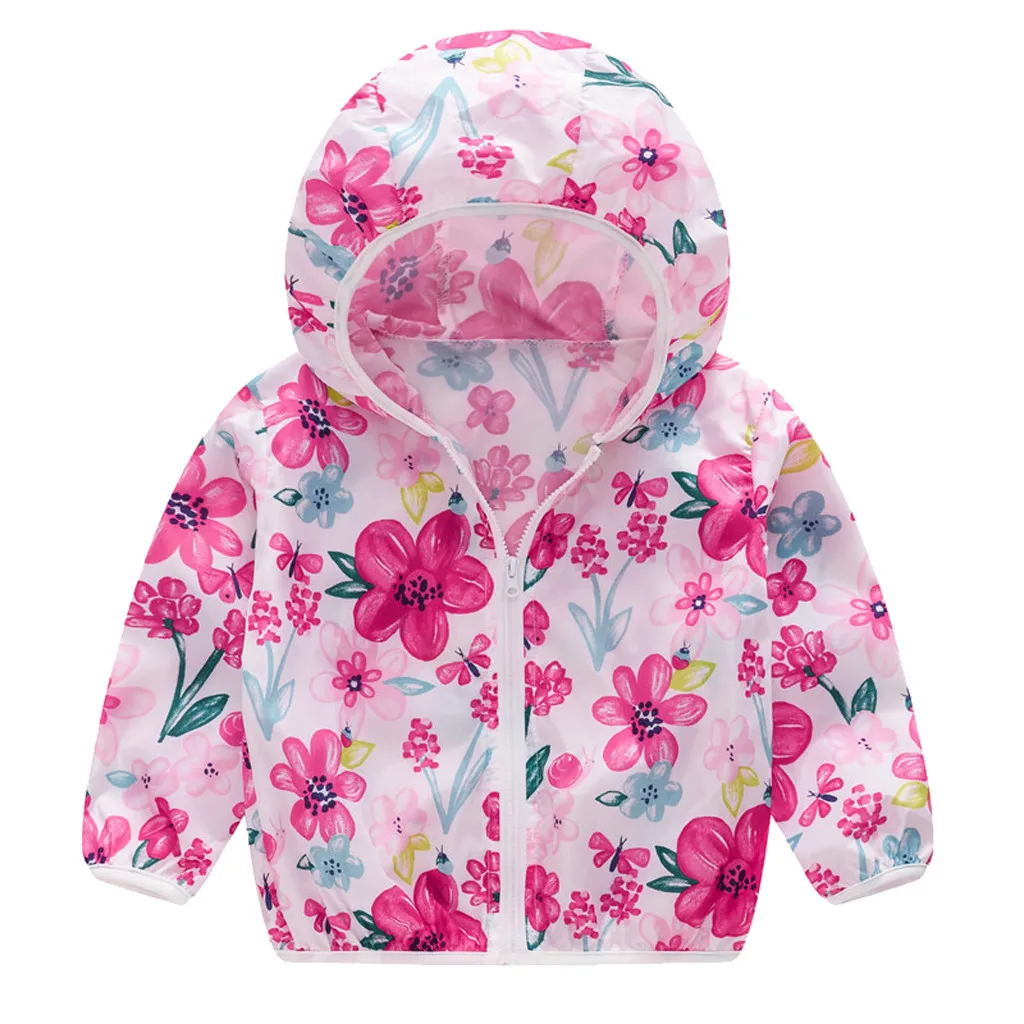Лидер продаж г.; одежда для маленьких девочек; детские летние солнцезащитные куртки с длинными рукавами; Верхняя одежда с капюшоном и принтом; пальто на молнии
