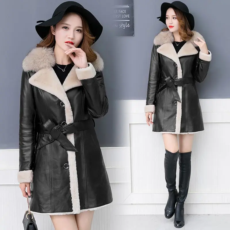 Cuir D'hiver Gros Black Prix En burgundy Femmes Fourrure Chaud Avec Épaisse Manteau Pu Rwfv18q