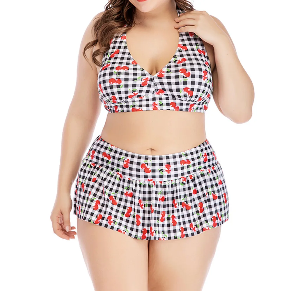 

Casual Ladies large size sexy plaid printed hanging neck bow split Biquine 2019 new Summer slim Push-Up Pad Swimwear set #5