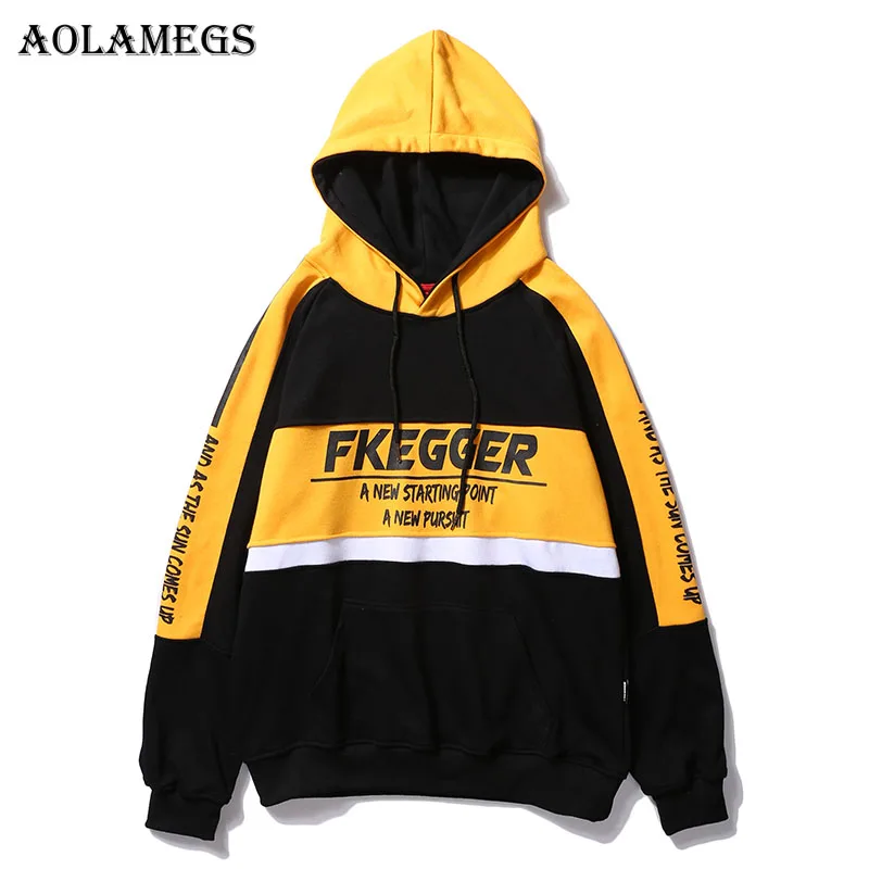 

Aolamegs Hoodies Men Patchwork Printed Hooded High Street Pullover Sweatshirt Men Fashion Hip Hop Streetwear Hoodie Autumn