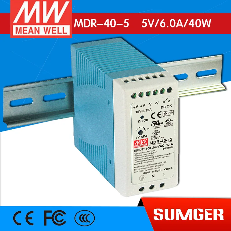 

Super value!Free shipping!MEAN WELL MDR-40-5 5Pcs V 6A meanwell MDR-40 5V 30W Single Output Industrial DIN Rail Power Supply