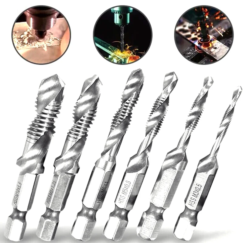 

6pcs/set Dropship Hand Screw Thread Metric Taps Drill Bits M3 M4 M5 M6 M8 M10 Hex Shank HSS Tap Drill Hand Tools