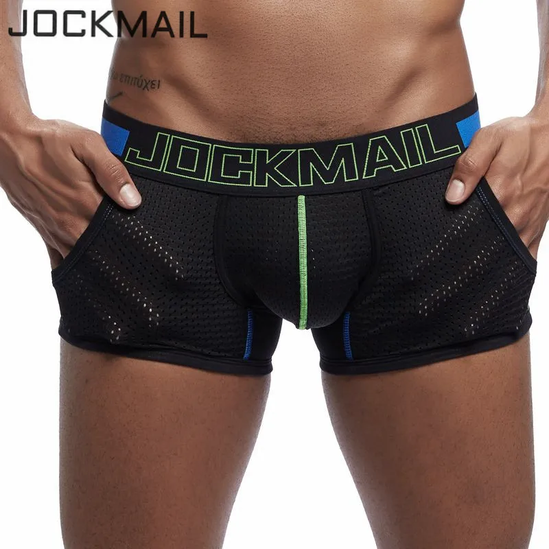 JOCKMAIL Брендовые мужские трусы-шорты из хлопка, сексуальное мужское нижнее белье, мужские трусы, легкие мужские трусы, шорты, сетчатые дышащие u-образные выпуклые сумки