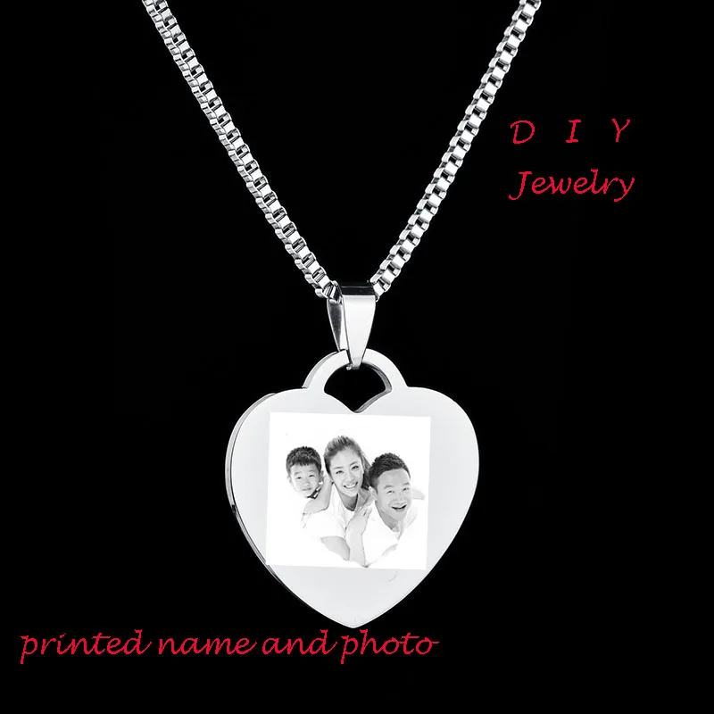 

Personalised Gift 316L Stainless Steel Personalized Name Photo 3 Colors Heart Dog Tag Pendant Necklace Customized Necklace