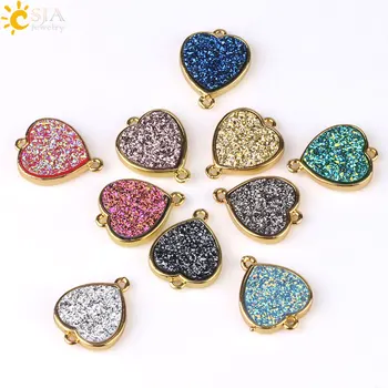 

CSJA Bezel Setting Heart Connectors for Jewelry Making Women Bracelet Earring Necklace 1mm Hole Druzy Jewellery Findings S370