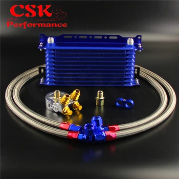 

10 Row Oil cooler w/ Mounting Bracket+176F /80 Deg Thermostat Adapter Hose Kit