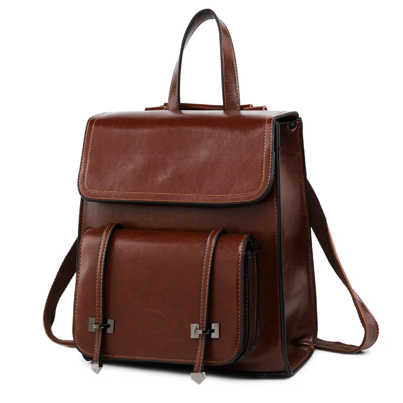 Женский рюкзак из воловьей кожи с масляным воском, рюкзак для путешествий, сумка на одно плечо, модный рюкзак для девочек, рюкзак из высококачественной натуральной кожи - Цвет: Coffee