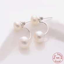 

925 Sterling Silver Double Pearl Earrings 100% Genuine Natural Freshwater Pearl Earring Double Sided Wear Pearl Earrings Women