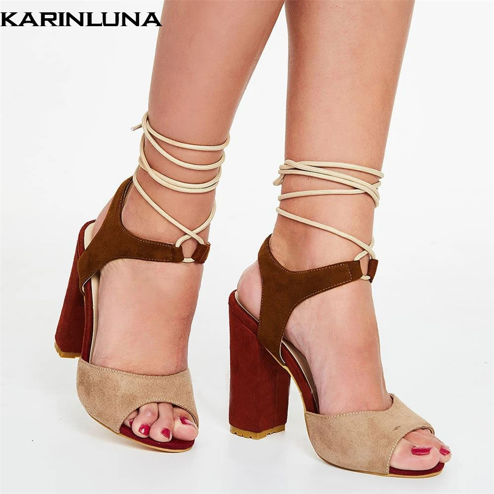 

KarinLuna 2019 Large Size 45 Fashion ankle-wrap Sandals Women Shoes Woman Elegant Summer High Heels Party Footwear
