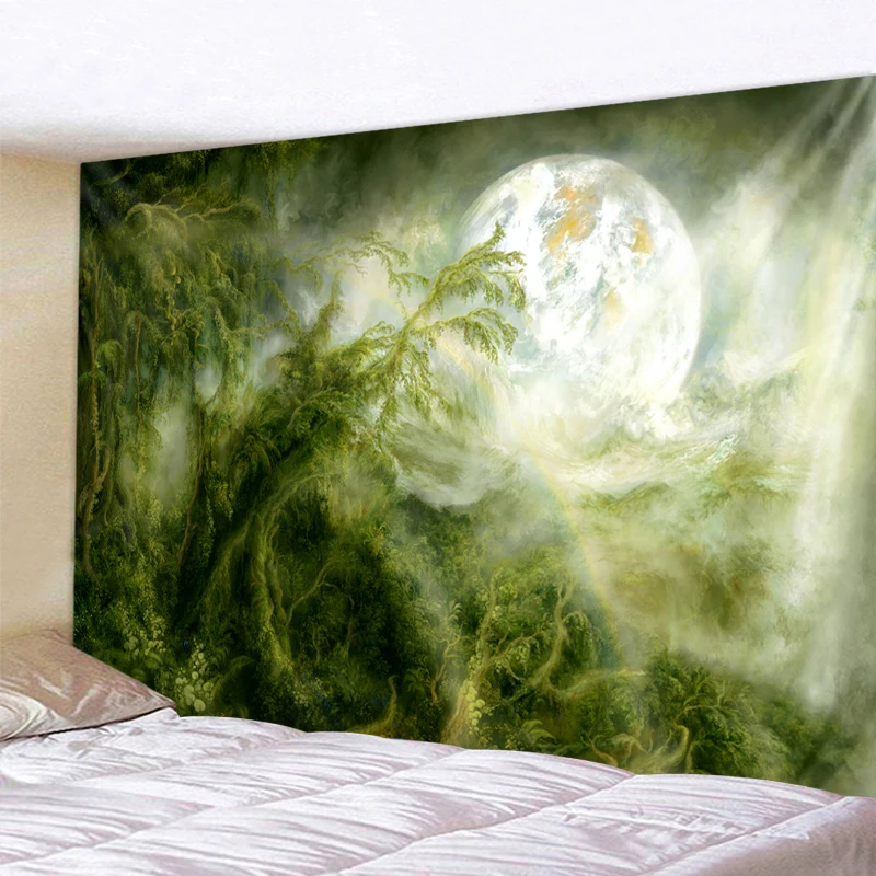 

Moon Forest Tapestry Twin Hippie Wall Hanging Bedspread Throw Cover Bohemian Beach Mat Table Cloths Home Art Decor Blanket