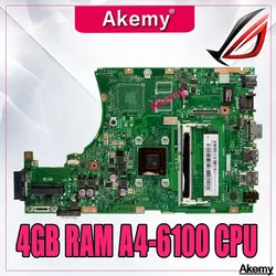 X455WA материнская плата для ноутбука ASUS X455W X455WE X455WA X454W X454WA материнская плата 100% тесты 4 Гб Оперативная память A4-6100 Процессор