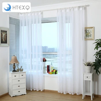 

HTEXQ Quality White All-Match Window Screens Curtain Tulle Sheer Curtian Solid Voile Curtain with Ribbon for Sitting Room