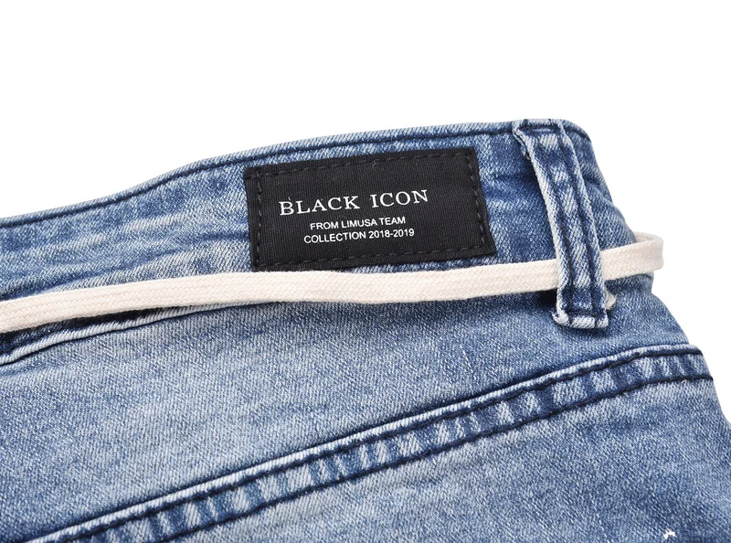 2018 черный значок Для мужчин Destoryed джинсы джинсовые брюки хип-хоп рваные граффити печати Для мужчин боковой молнией Slim Fit джинсы