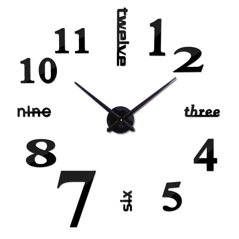 Новые настенные часы reloj de pared украшение дома настенные clcoks 3d акриловая специальная наклейка гостиная игла - Цвет: Черный