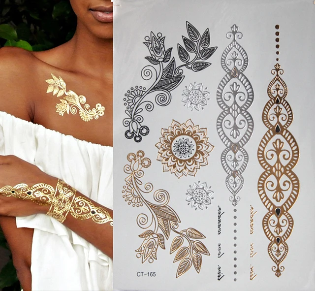 1pcs New Metallic Gold Silver Body Art Temporary Tattoo Sexy Non Toxic