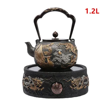 

Cast Iron Tea Pot Set Japan Teapot Tetsubin Kettle Stove Drinkware KungFu Tools Stainless Steel Strainer Dragon Tea Kettle 1.2L
