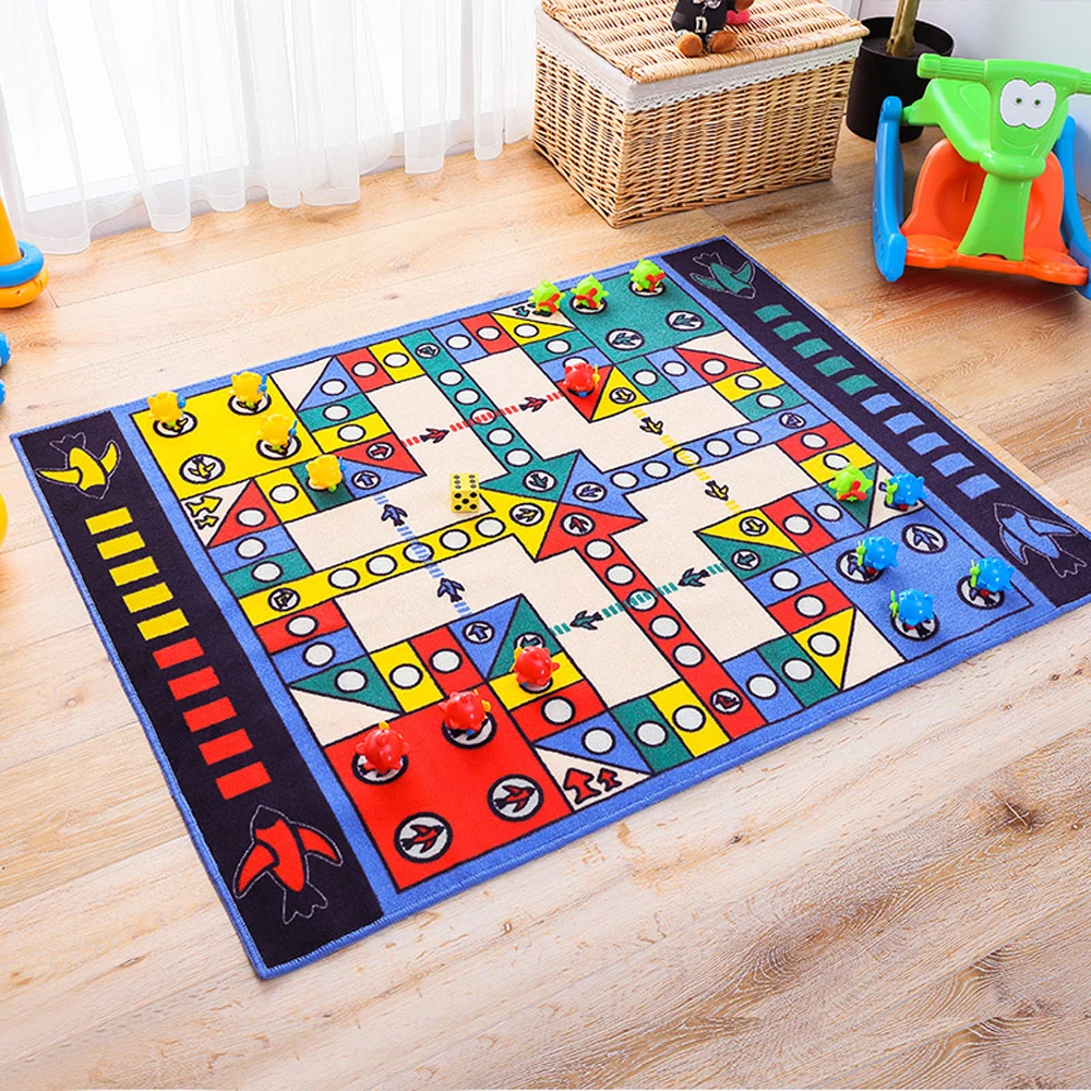 

Blue Children Puzzle Game Flying Chess Pieces Rug and Carpet For Living Room Bedroom Child Game Large Rug Cartoon Non Slip Mats