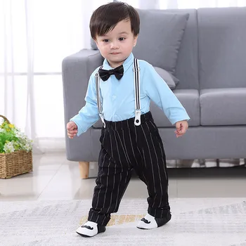 

Toddler Baby Kids Boys Gentleman Top T-Shirt Trousers Stripe Pants Set Baby Suit Baby Boys Clothes Gentleman Bow Tie 4PCS