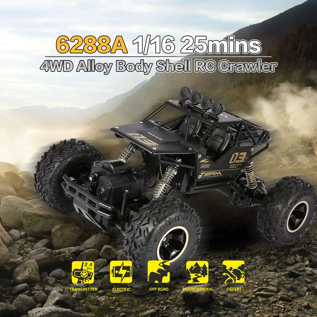 1/16 2,4 GHz сплав корпус Rock Crawler 4WD двойные двигатели внедорожный Радиоуправляемый автомобиль пульт дистанционного управления багги Bigfoot скалолазание автомобиль игрушки