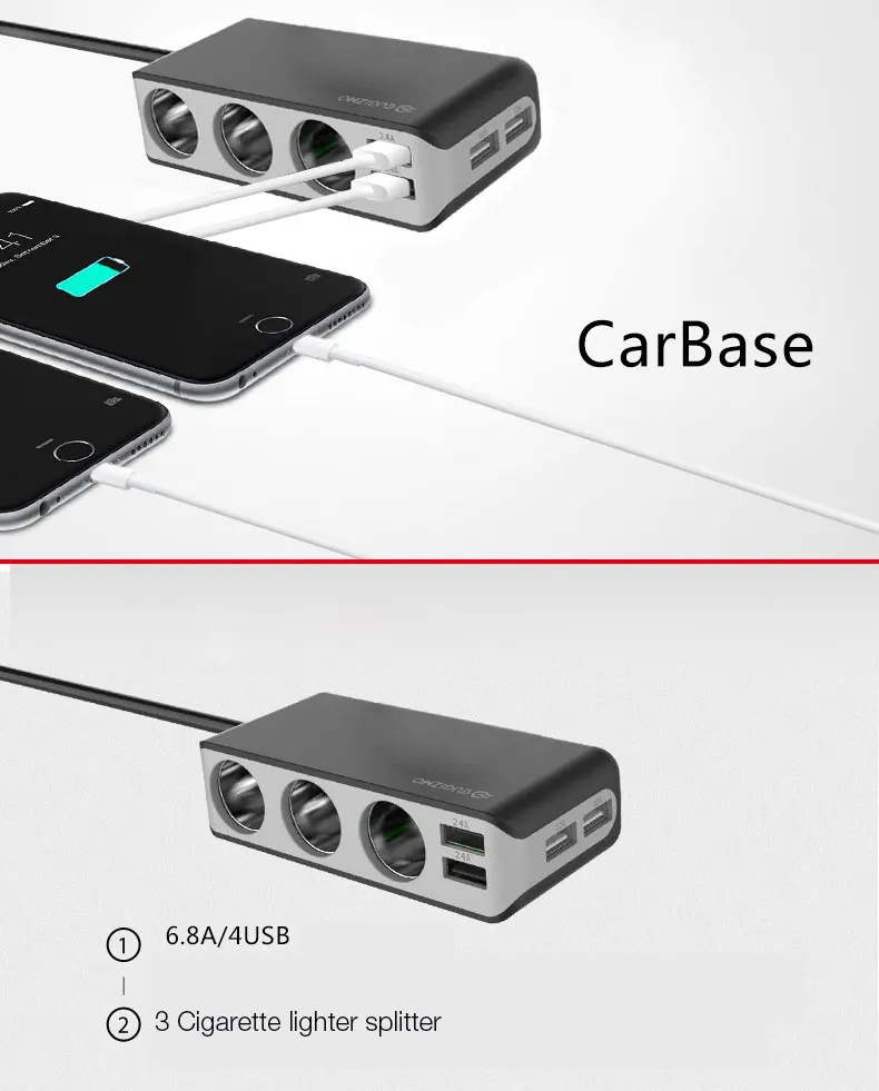 4 USB порта 3 способа автомобильного прикуривателя Разветвитель гнездо зарядное устройство DC 12~ 24 В Прикуриватель разъем Черный