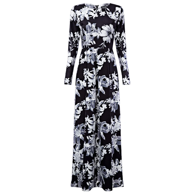 Kostlich Floral Print Women Long Dress 2017 Autumn O-Neck Long Sleeve Casual Maxi Dress Swing Elegant Ladies Dresses Plus Size (3)