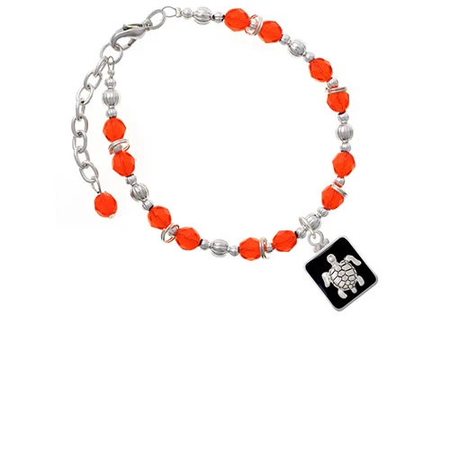 Turtle on Black Frame Orange Beaded Bracelet