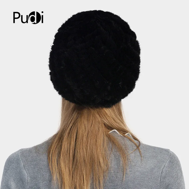 Pudi HF702 женские шапки вязаная натуральная норковая меховая шапка Фирменная новинка зимние теплые вязаные шапки для девочек skullies черный коричневый цвет