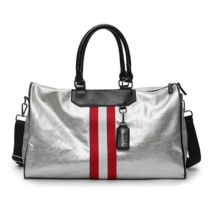 Red stripe Wobag Женская Компактная сумка для поездки из искусственной кожи большой емкости водонепроницаемая сумка для фитнеса на короткие расстояния Мужская Корейская версия - Цвет: Red stripe