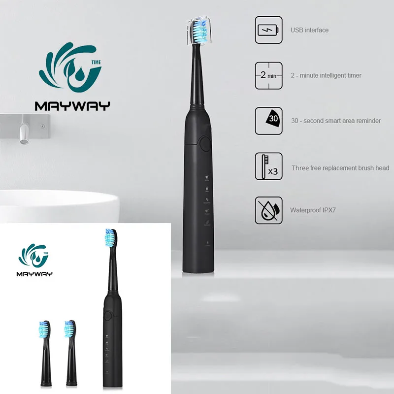 

Automatic Toothbrush Sonic Electric Toothbrush with Smart Timer Five Brushing Modes Waterproof with 3 Brush Heads tooth brush