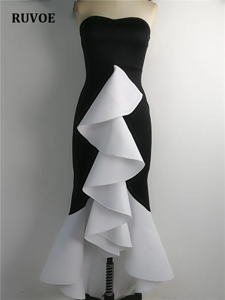 Women-Long-Party-Dress-Sexy-Ruffle-Patchwork-Black-White-Contrast-Color-Tight-Elegant-Celebrate-Dinner-Evening (1)