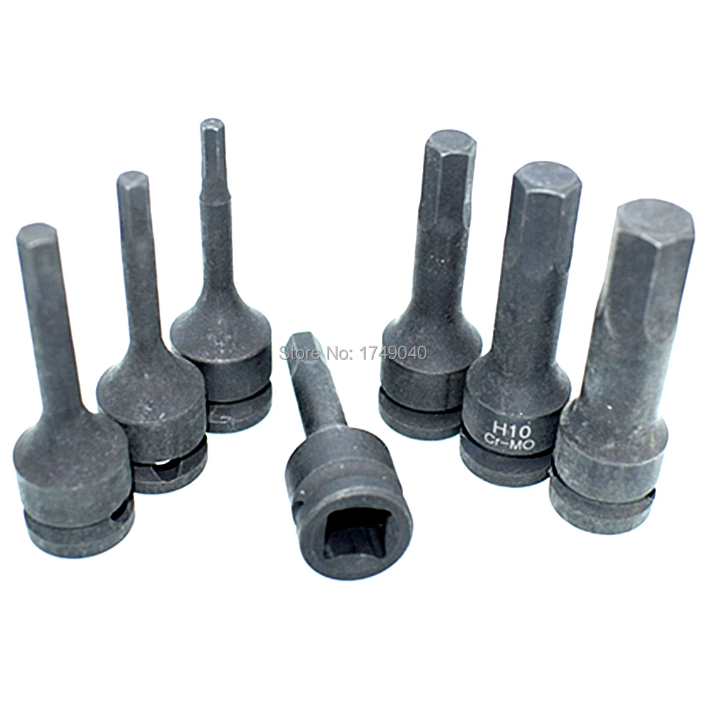 

Hex Bit Socket 7pc Set 3/8" Square Drive 60mm Long Air Impact Allen Key Bit Socket Cr-Mo Metric Hex Head H4 H5 H6 H7 H8 H10 H12