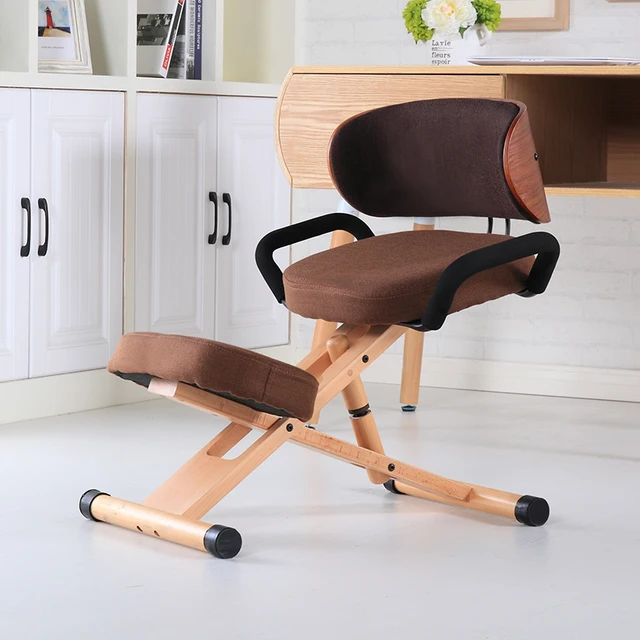 Height Adjustable Ergonomic Kneeling Chair with Back and Handle Wood