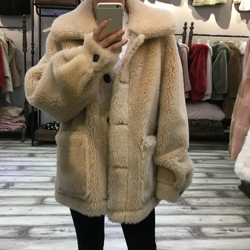 

winter real fur jacket women elegant 2018 Autumn Winter Warm Natural Sheep Fur Jacket Female Overcoat Casual Lamb Fur Outerwear