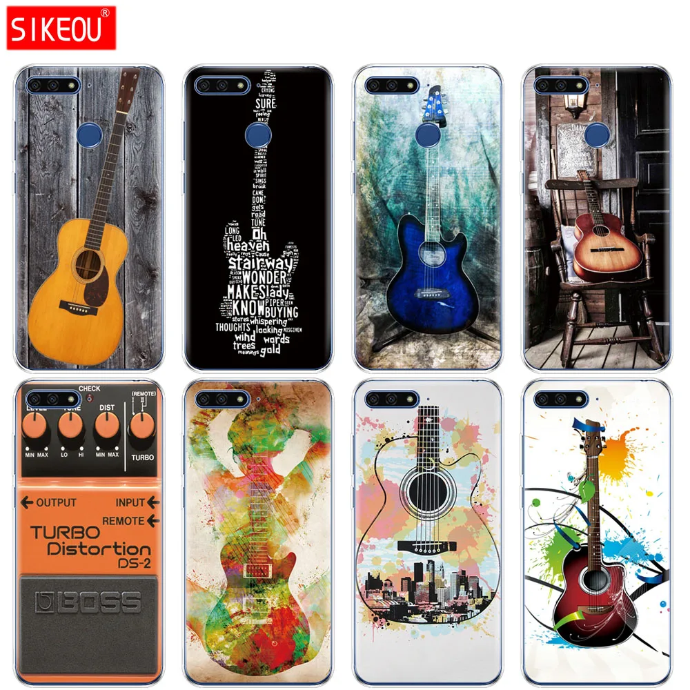 

Silicone Cover Phone Case For Huawei Honor 7A PRO 7C Y5 Y6 Y7 Y9 2017 2018 Prime guitar blue music note Electric bass