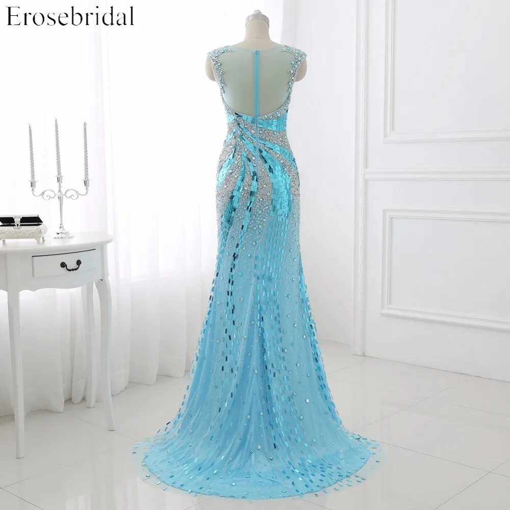 Prom Dresses Erosebridal 2019 Sparkly Beading Mermaid Evening Party Gowns Sheer Neck Gala Dress Illusion Back Custom Made ZCC05