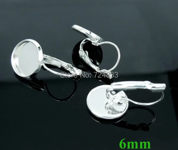 10pcs Silver Plated Brass 6mm Round Bezel French Lever Earrings Glass Cameo Cabochons Base Blanks Findings | Украшения и