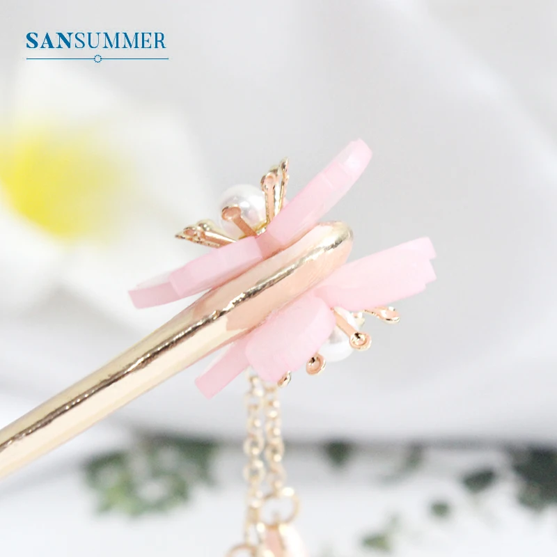 SANSUMMER жемчужная шпилька с кисточками Женская милая шпилька с цветами Модная элегантная красивая темпераментная 6816