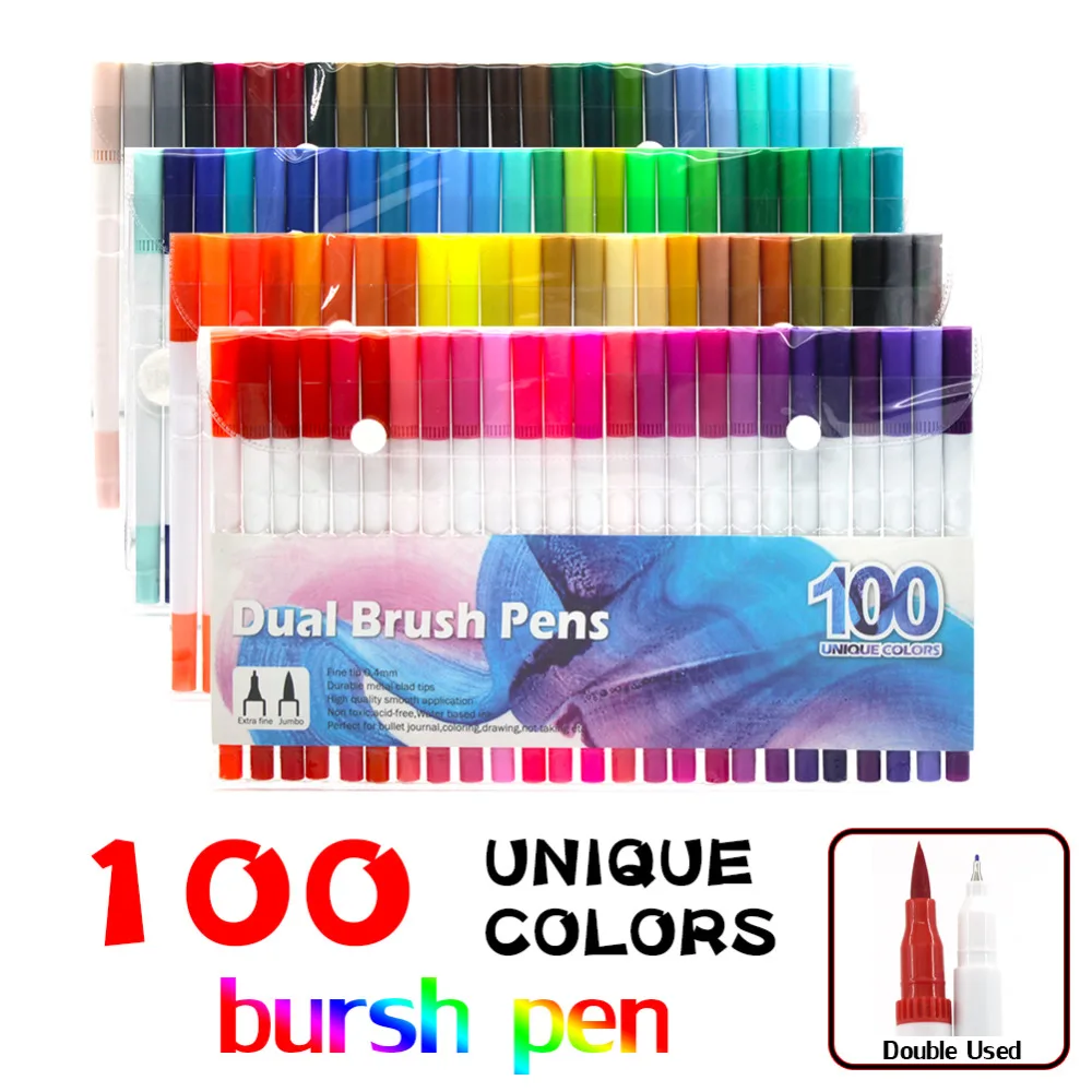 

Dual Tip Marker Pens 100 Colors,Watercolor Dual Brush Pen with Fineliner Tip 0.4 and Highlighters Brush Tip(1mm-2mm)