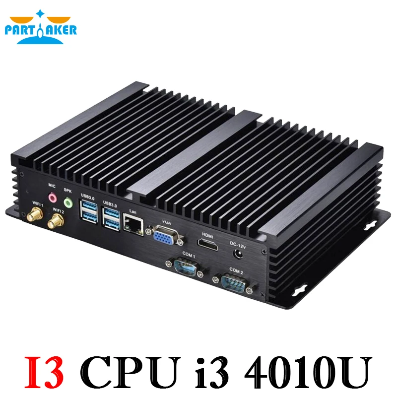  Fanless Industrial Mini PC Windows 10 Rugged ITX Aluminum Case Core i3 4010u HTPC TV Box RS232 WiFi USB VGA 