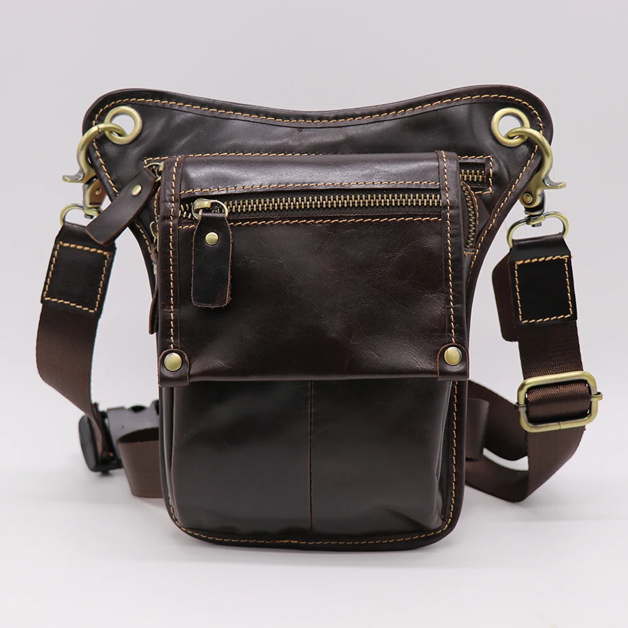 

GO-LUCK Brand Genuine Leather Men's Waist Belt Cross Bag Leg Pack Cell Phone Pouch Multi-function Men Shoulder Messenger Bags